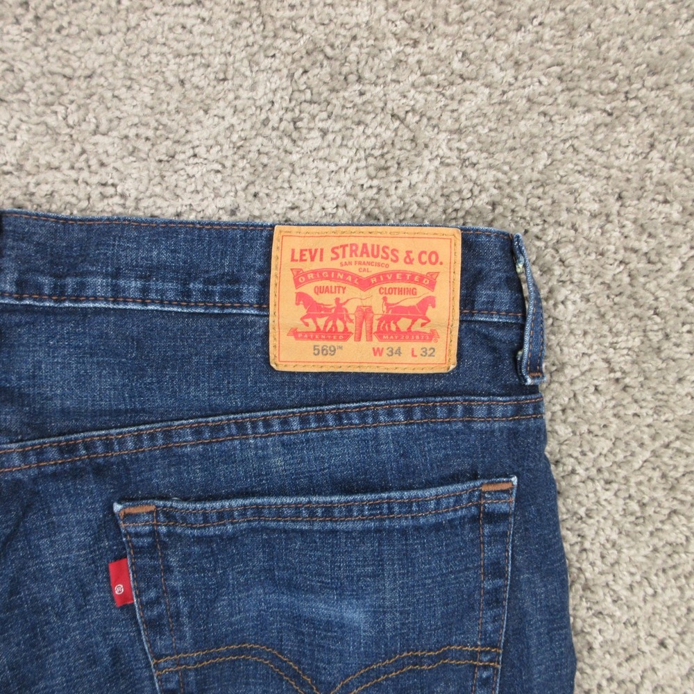 Levis Jeans Mens 34x32 Blue 569 Loose Straight Baggy Faded Whisker Denim Pants - Picture 8 of 9